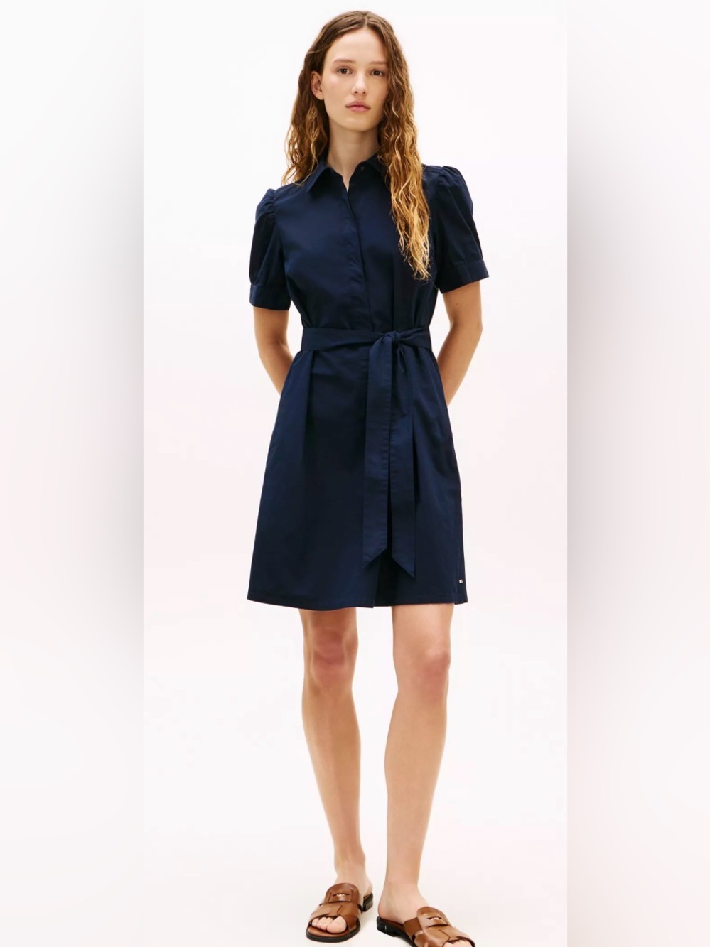 Tommy Hilfiger Navy Tie-Waist Short Sleeve Shirt Dress